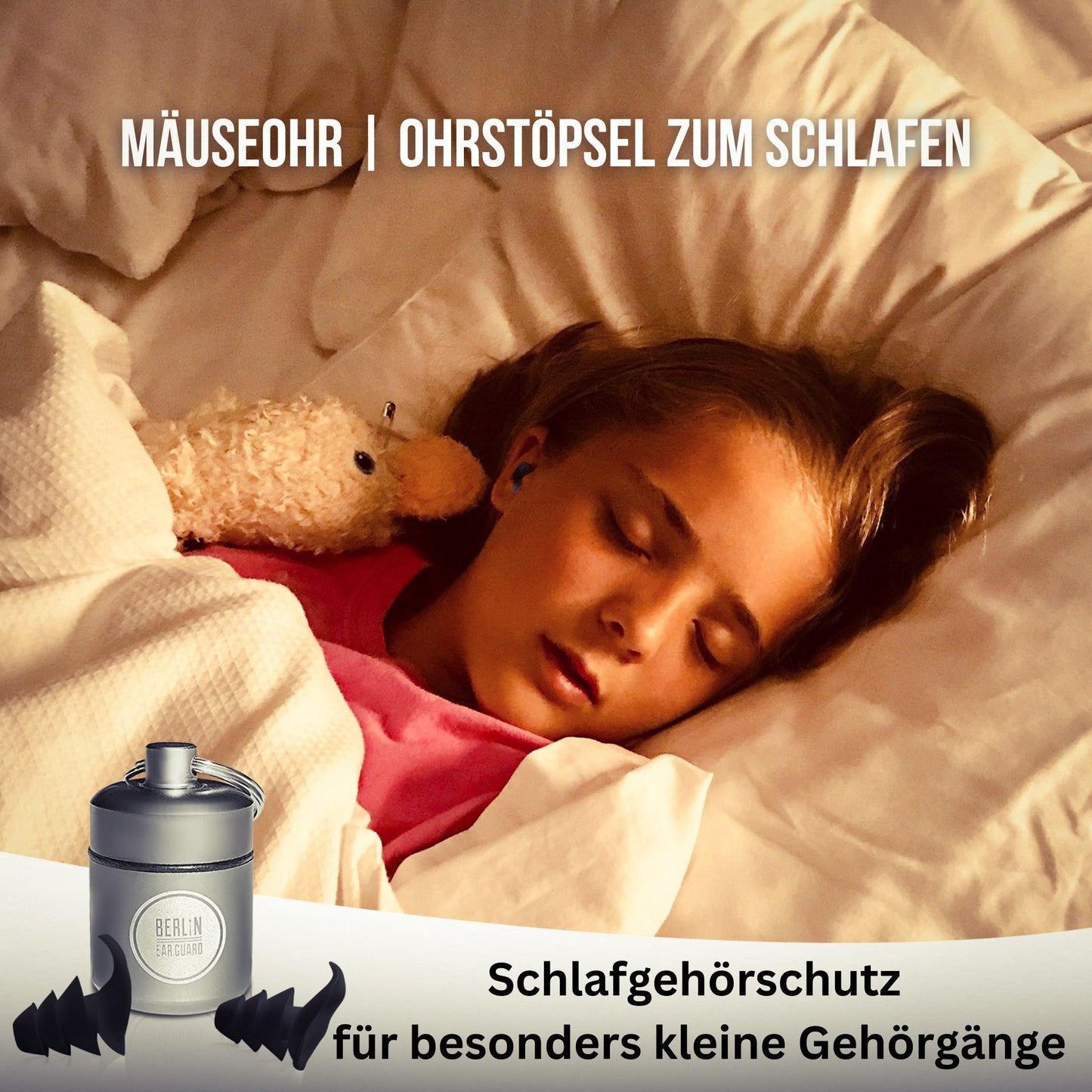 OHRSTÖPSEL "MÄUSEOHR" | MINI - SCHLAFGEHÖRSCHUTZ | klein | GEGEN SCHNARCHEN ZUM SCHLAFEN IN SEITENLAGE | 28DB SNR - BERLIN EAR GUARD® OHRSTÖPSEL SHOP