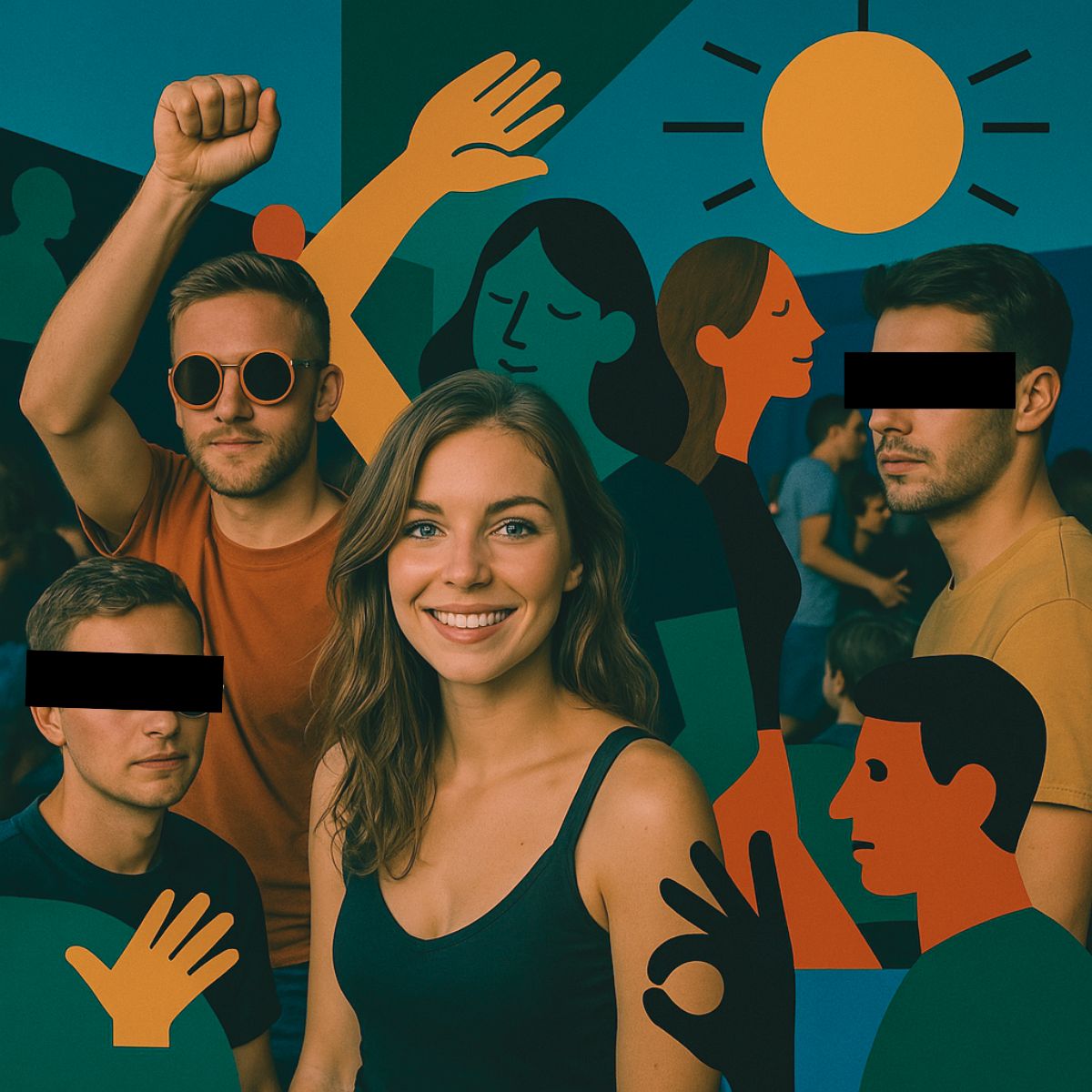Konzert Gehörschutz gegen Lärm - 4 Junge Leute feiern im Club mit Party Ohrstöpseln von Berlin Ear Guard