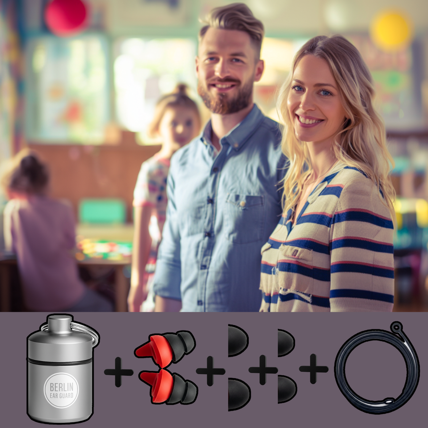 Ohrstöpsel "Erzieher ´s Paradise" | mit Band | 3 Aufsätze S M L | 22dB | Berlin Ear Guard Gehörschutz für pädagogischen Alltag