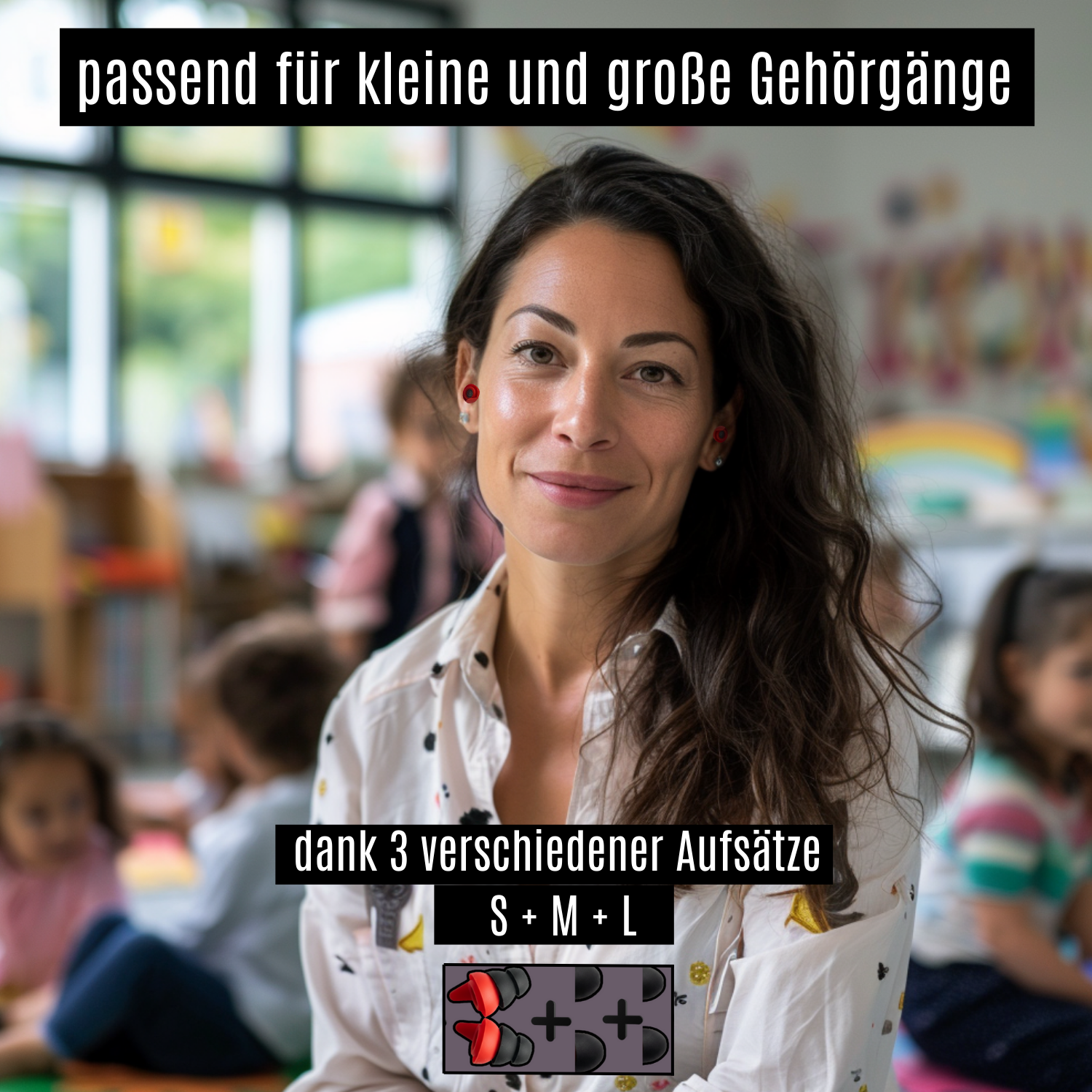 Ohrstöpsel "Erzieher ´s Paradise" | mit Band | 3 Aufsätze S + M + L | 22dB | ideal für verschiedene Gehörgänge im pädagogischen Alltag