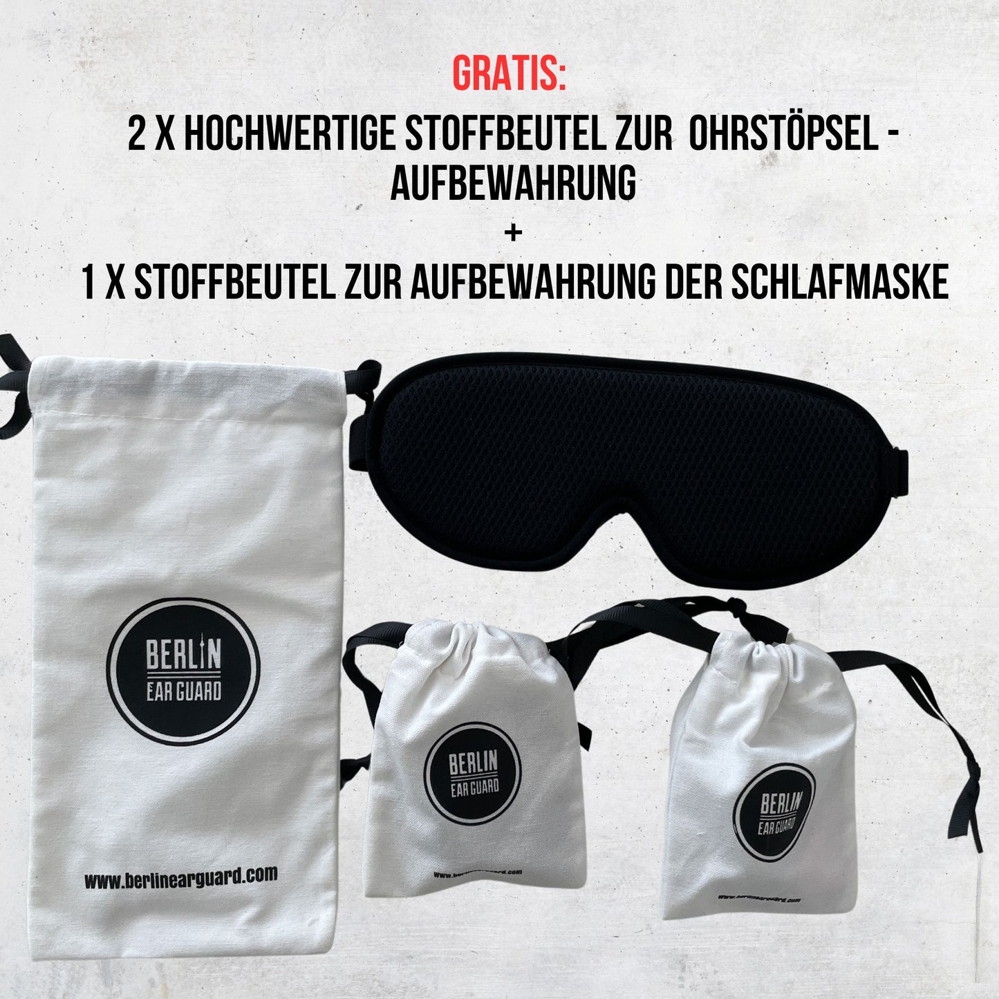 Tiefschlaf-Bundle Deluxe | Ohrstöpsel Seitenschläfer Pink | Ohrstöpsel Mäuseohr Schwarz | Schlafmaske Henry Schwarz | + Bonus