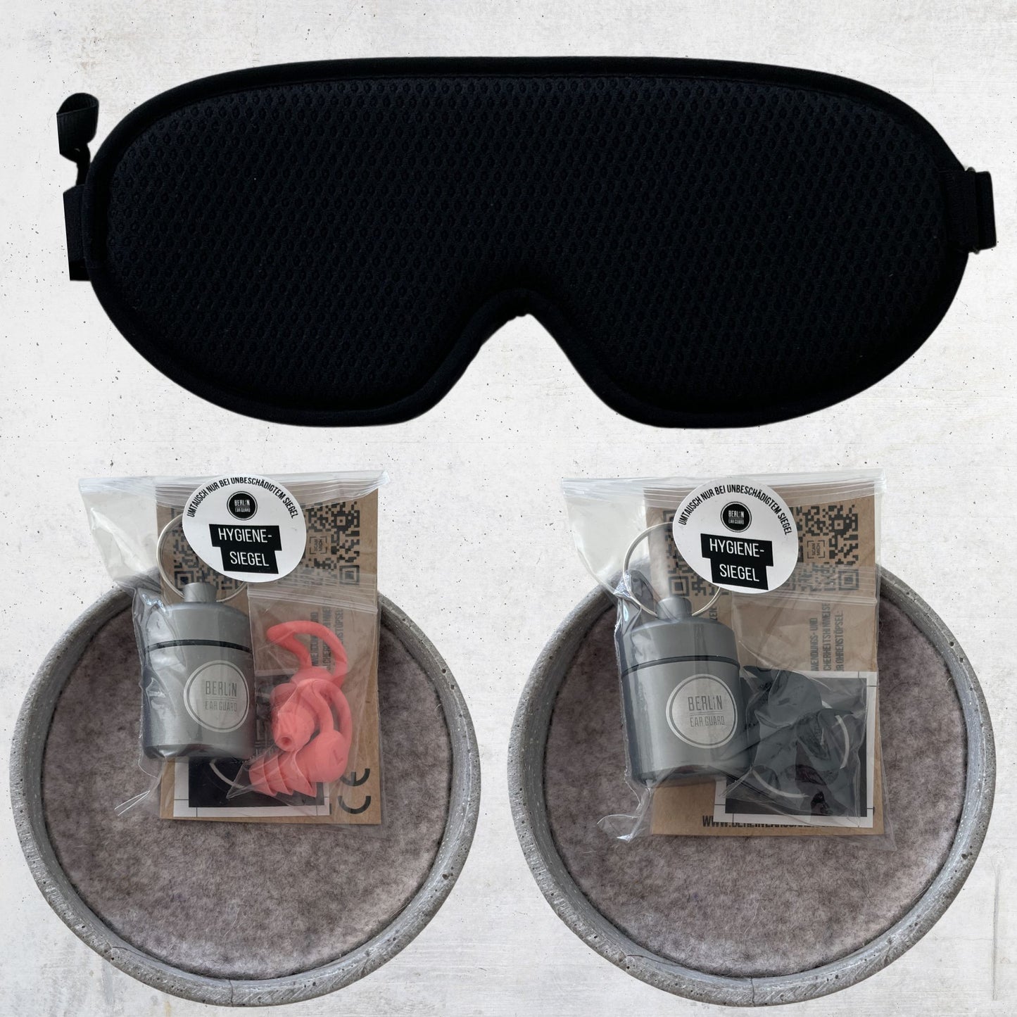 Tiefschlaf-Bundle Deluxe | Ohrstöpsel Seitenschläfer Pink | Ohrstöpsel Mäuseohr Schwarz | Schlafmaske Henry Schwarz | + Bonus