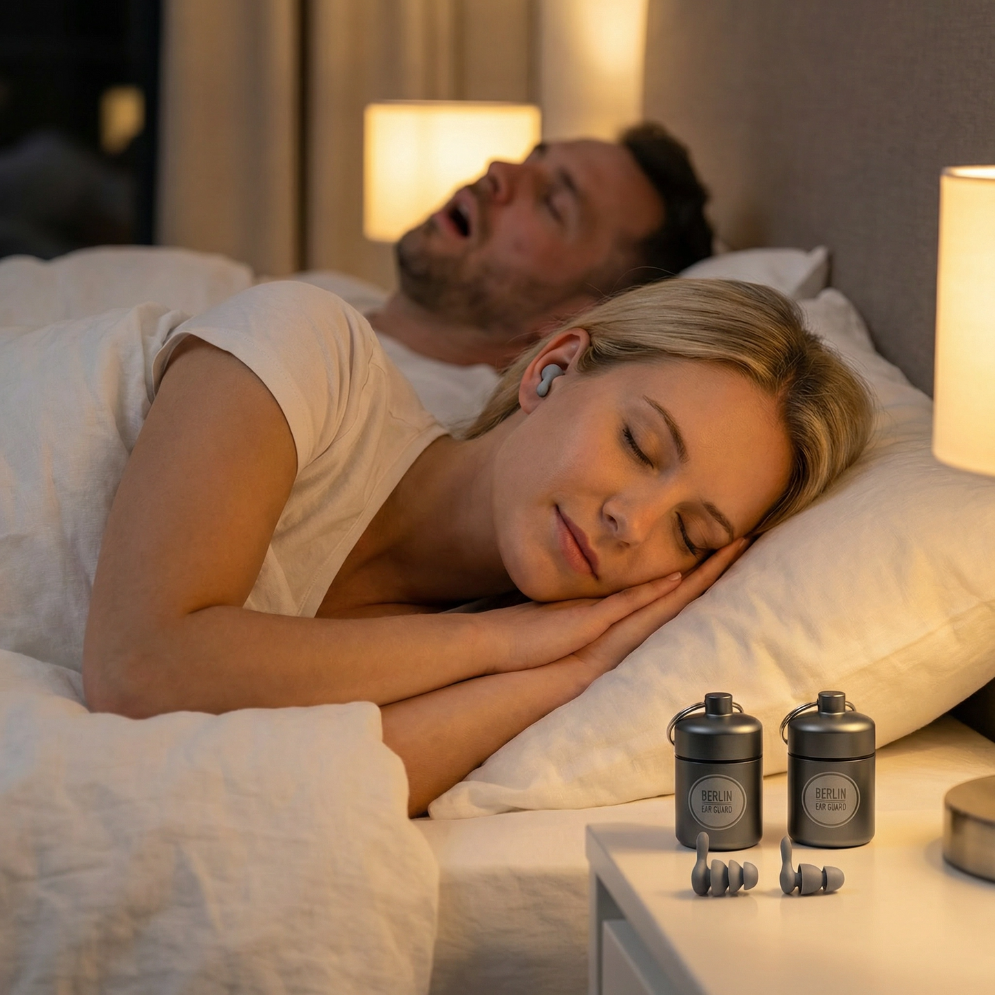 Ohrenstöpsel - Set "Jute Nacht" | Ohrstöpsel zum Schlafen | 2 Paar | S+ M / L | 2 Aluminium Transport Behälter