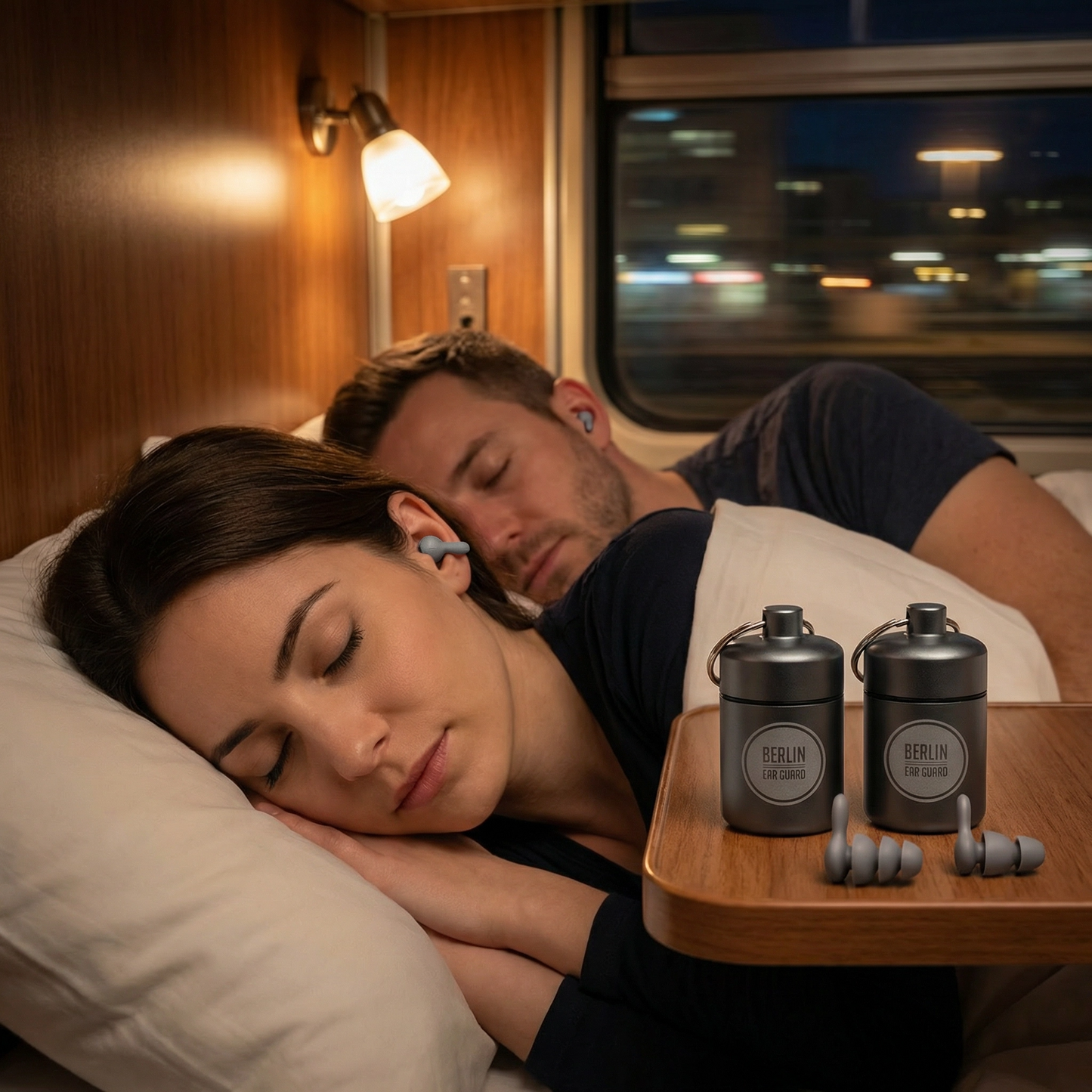 Ohrenstöpsel - Set "Jute Nacht" | Ohrstöpsel zum Schlafen | 2 Paar | S+ M / L | 2 Aluminium Transport Behälter